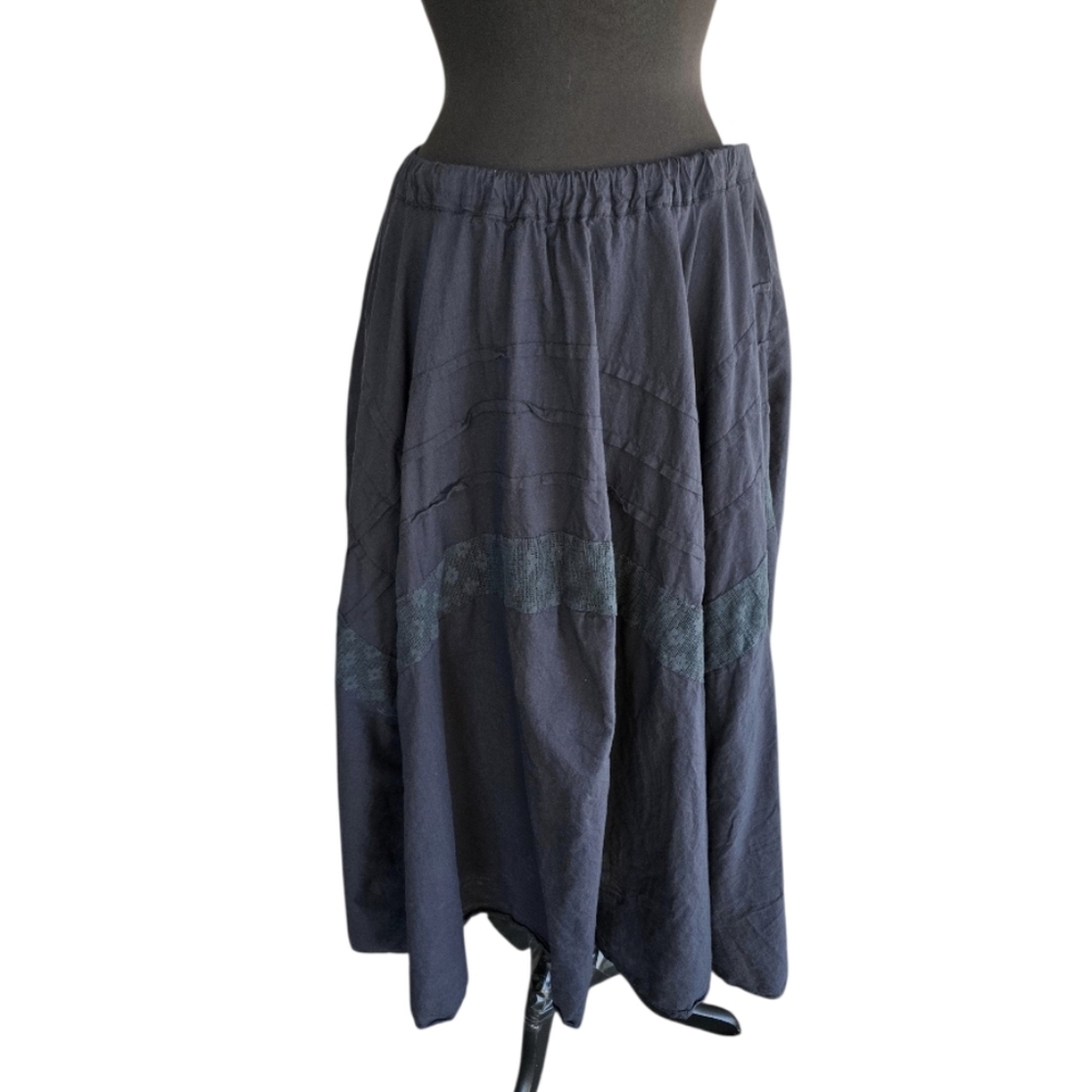 Vintage Y2K Goddess Black Maxi Skirt Cotton Patchwork Boho Summer Pink Apple L